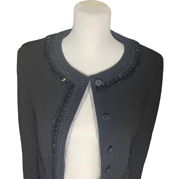 DKNY Embellished Black Lace Trim Wool Blend Blazer Jacket Women's Size 2 Event - Picture 2 of 16